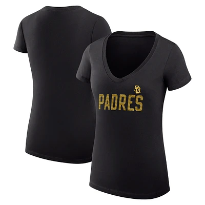 Women's G-III 4Her by Carl Banks Black San Diego Padres Super-Slim Fit Lightweight Dot Print V-Neck T-Shirt