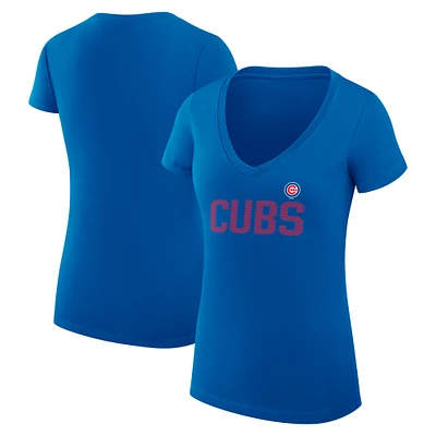 Women's G-III 4Her by Carl Banks  Royal Chicago Cubs Dot Print V-Neck Fitted T-Shirt
