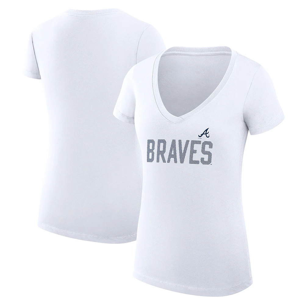 Women's G-III 4Her by Carl Banks White Atlanta Braves Super-Slim Fit Lightweight Dot Print V-Neck T-Shirt