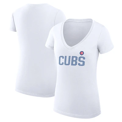 Women's G-III 4Her by Carl Banks White Chicago Cubs Super-Slim Fit Lightweight Dot Print V-Neck T-Shirt