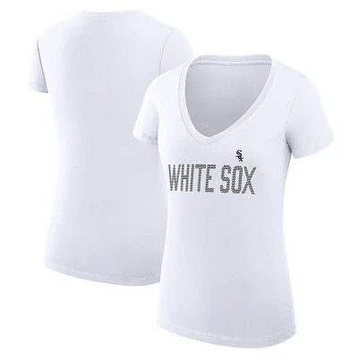 Women's G-III 4Her by Carl Banks White Chicago Sox Super-Slim Fit Lightweight Dot Print V-Neck T-Shirt