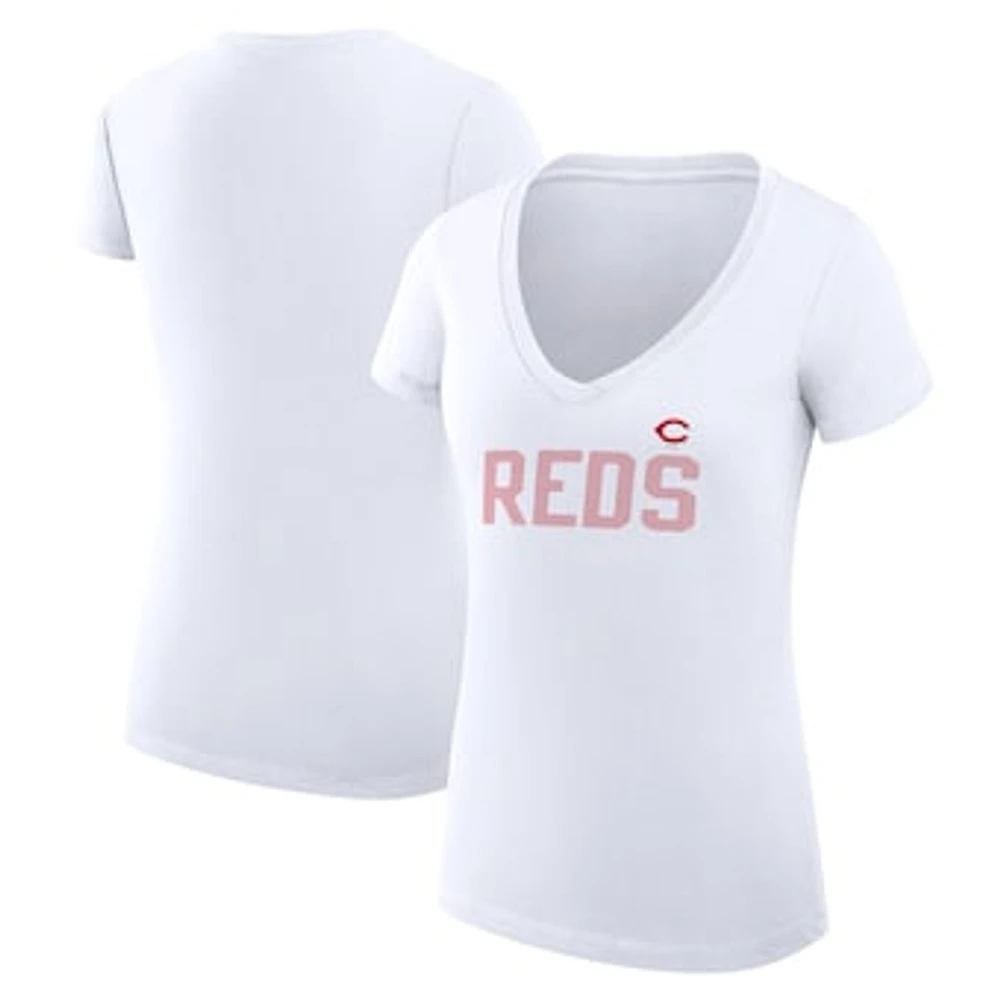 Women's G-III 4Her by Carl Banks White Cincinnati Reds Super-Slim Fit Lightweight Dot Print V-Neck T-Shirt