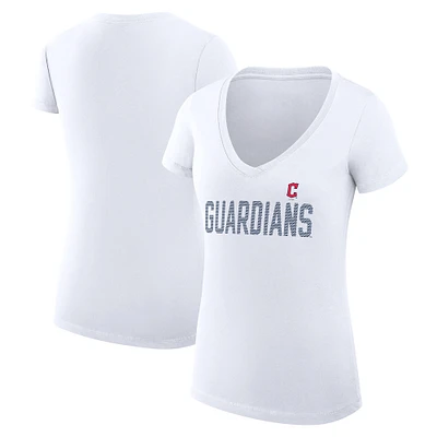 Women's G-III 4Her by Carl Banks  White Cleveland Guardians Dot Print V-Neck Fitted T-Shirt