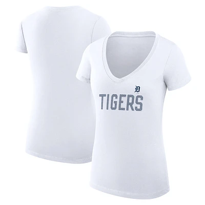 Women's G-III 4Her by Carl Banks White Detroit Tigers Super-Slim Fit Lightweight Dot Print V-Neck T-Shirt