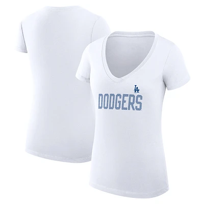 Women's G-III 4Her by Carl Banks White Los Angeles Dodgers Super-Slim Fit Lightweight Dot Print V-Neck T-Shirt