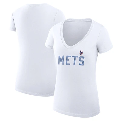 Women's G-III 4Her by Carl Banks White New York Mets Super-Slim Fit Lightweight Dot Print V-Neck T-Shirt