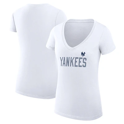 Women's G-III 4Her by Carl Banks White New York Yankees Super-Slim Fit Lightweight Dot Print V-Neck T-Shirt