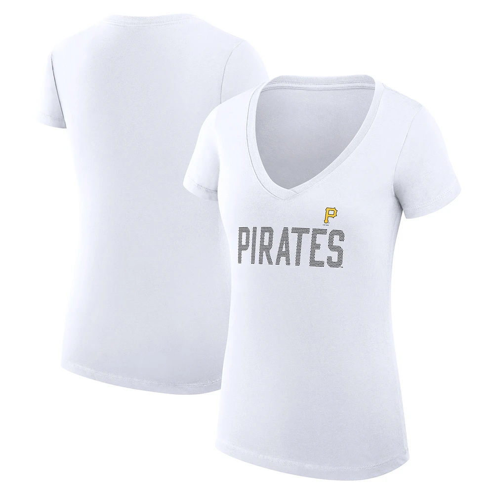 Women's G-III 4Her by Carl Banks White Pittsburgh Pirates Super-Slim Fit Lightweight Dot Print V-Neck T-Shirt