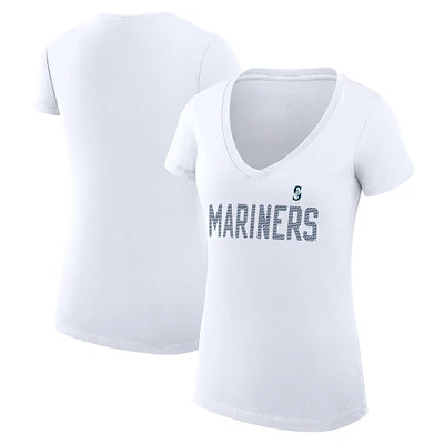Women's G-III 4Her by Carl Banks White Seattle Mariners Super-Slim Fit Lightweight Dot Print V-Neck T-Shirt
