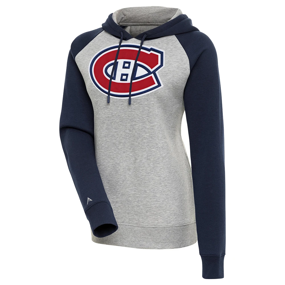 Women's Antigua Heather Gray/Navy Montreal Canadiens Victory Raglan Pullover Hoodie