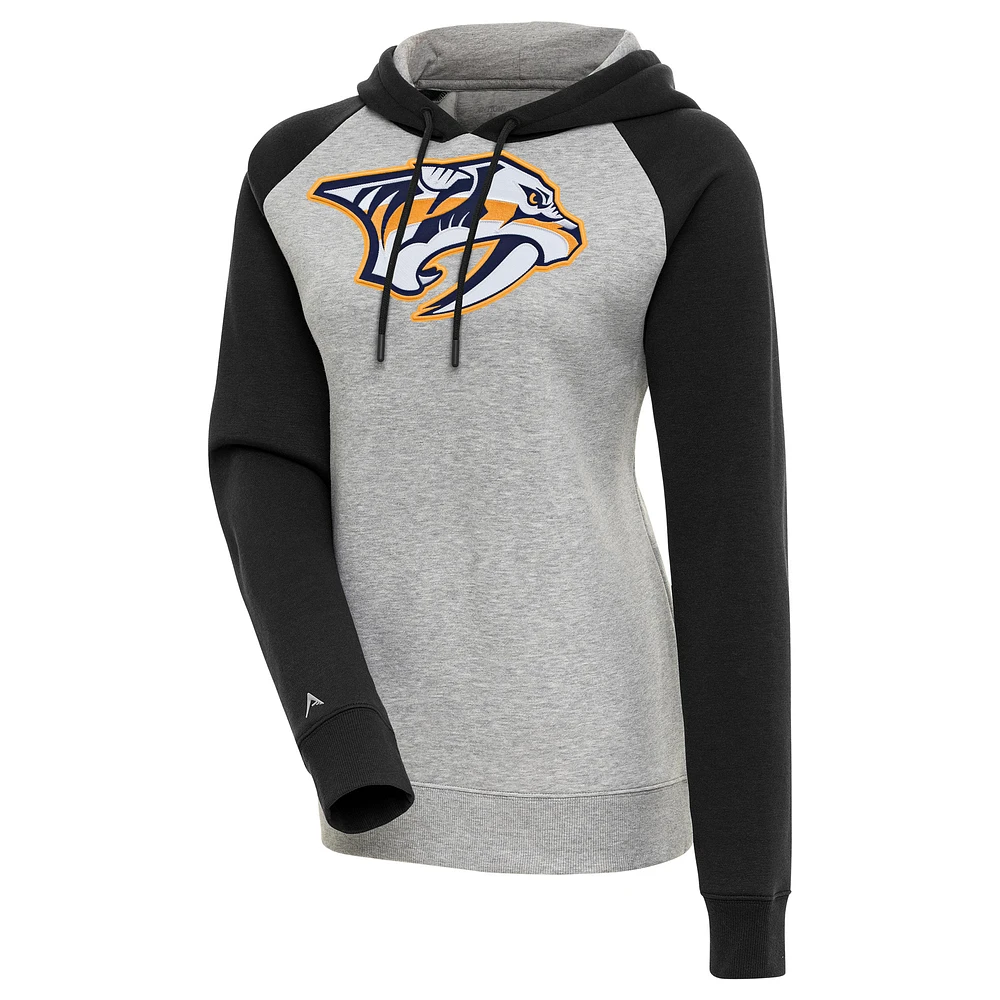 Women's Antigua Heather Gray/Black Nashville Predators Victory Raglan Pullover Hoodie