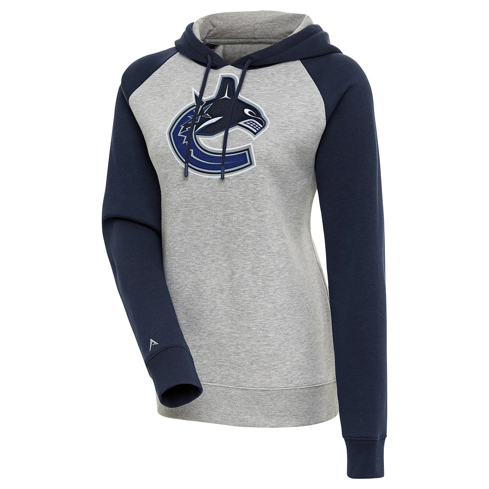 Women's Antigua Heather Gray/Navy Vancouver Canucks Victory Raglan Pullover Hoodie
