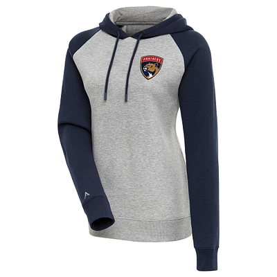 Women's Antigua Heather Gray/Navy Florida Panthers Victory Raglan Pullover Hoodie