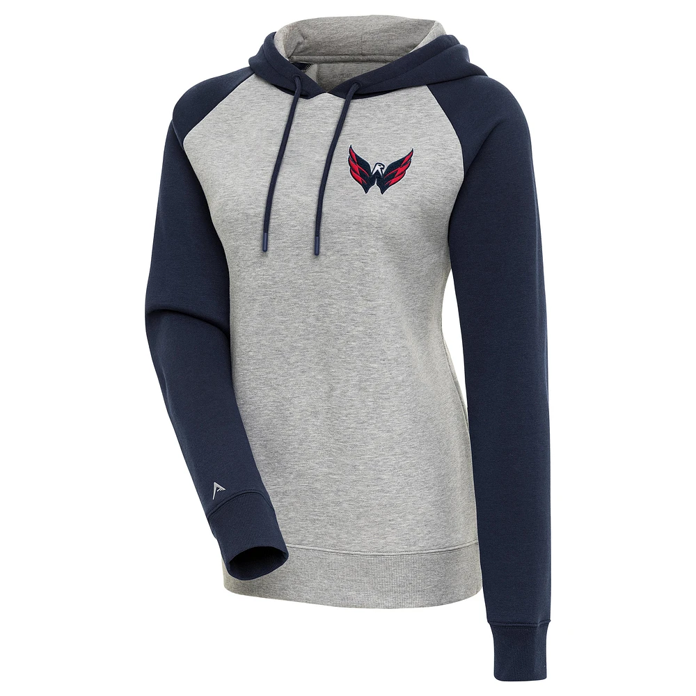 Women's Antigua Heather Gray/Navy Washington Capitals Victory Raglan Pullover Hoodie