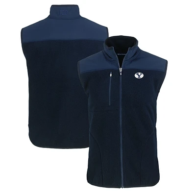 Men's Cutter & Buck Navy BYU Cougars Big Tall Cascade Eco Sherpa Fleece Full-Zip Vest