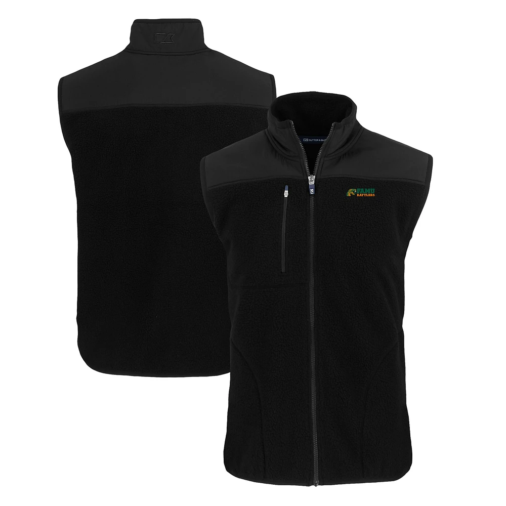 Men's Cutter & Buck Black Florida A&M Rattlers Big Tall Cascade Eco Sherpa Fleece Full-Zip Vest