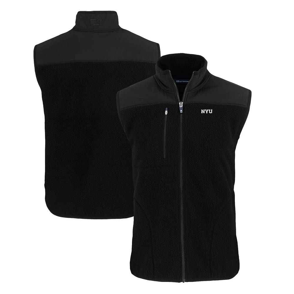 Men's Cutter & Buck Black NYU Violets Big Tall Cascade Eco Sherpa Fleece Full-Zip Vest