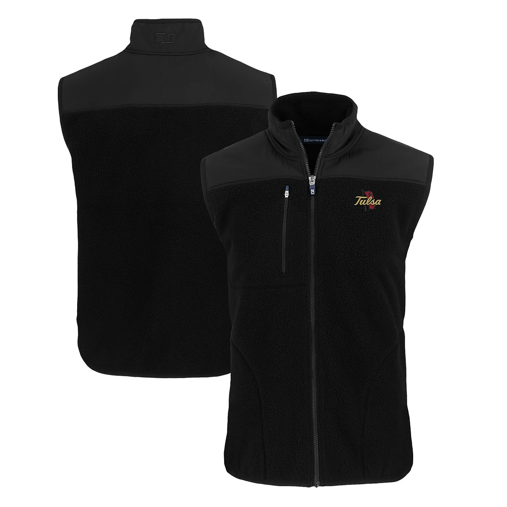 Men's Cutter & Buck Black Tulsa Golden Hurricane Big Tall Cascade Eco Sherpa Fleece Full-Zip Vest