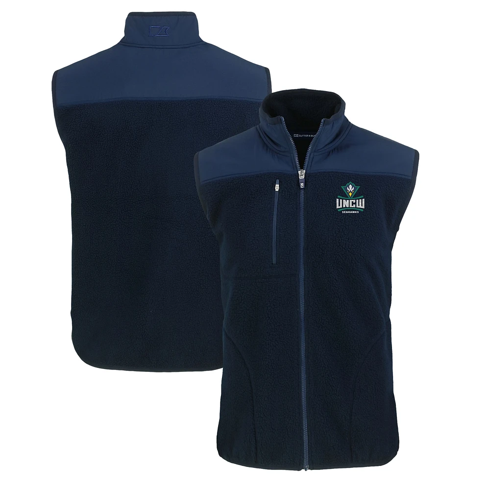 Men's Cutter & Buck Navy UNC Wilmington Seahawks Big Tall Cascade Eco Sherpa Fleece Full-Zip Vest