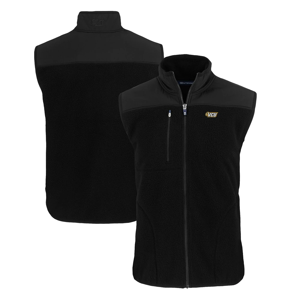 Men's Cutter & Buck Black VCU Rams Big Tall Cascade Eco Sherpa Fleece Full-Zip Vest