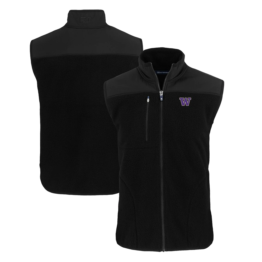 Men's Cutter & Buck Black Washington Huskies Big Tall Cascade Eco Sherpa Fleece Full-Zip Vest