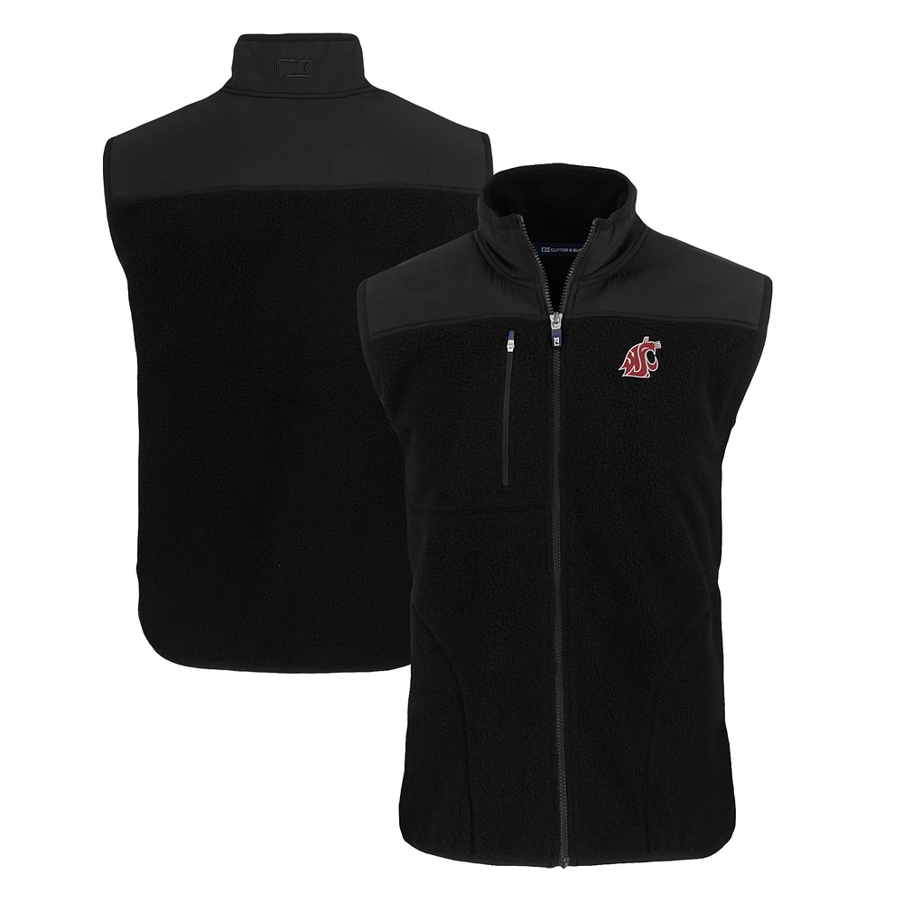Men's Cutter & Buck Black Washington State Cougars Big Tall Cascade Eco Sherpa Fleece Full-Zip Vest