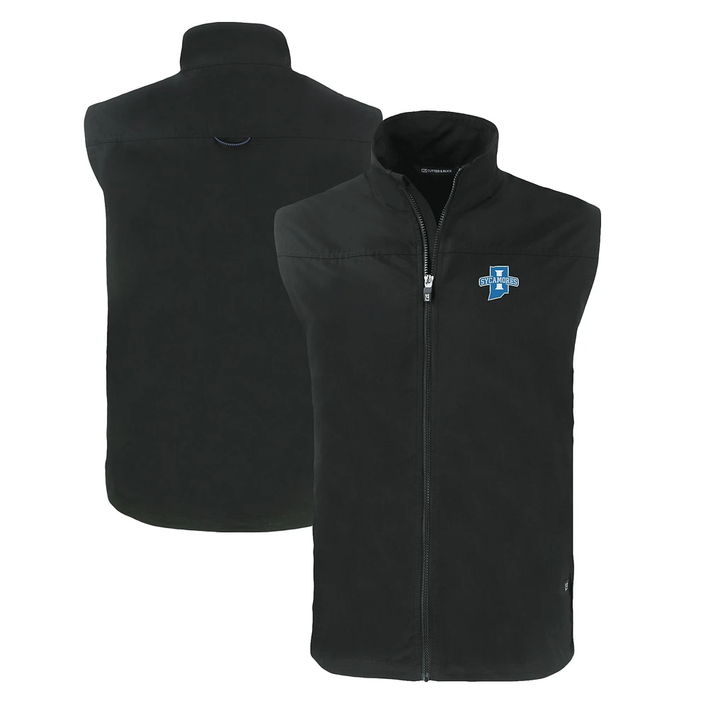 Men's Cutter & Buck Black Indiana State Sycamores Big Tall Charter Eco Full-Zip Vest