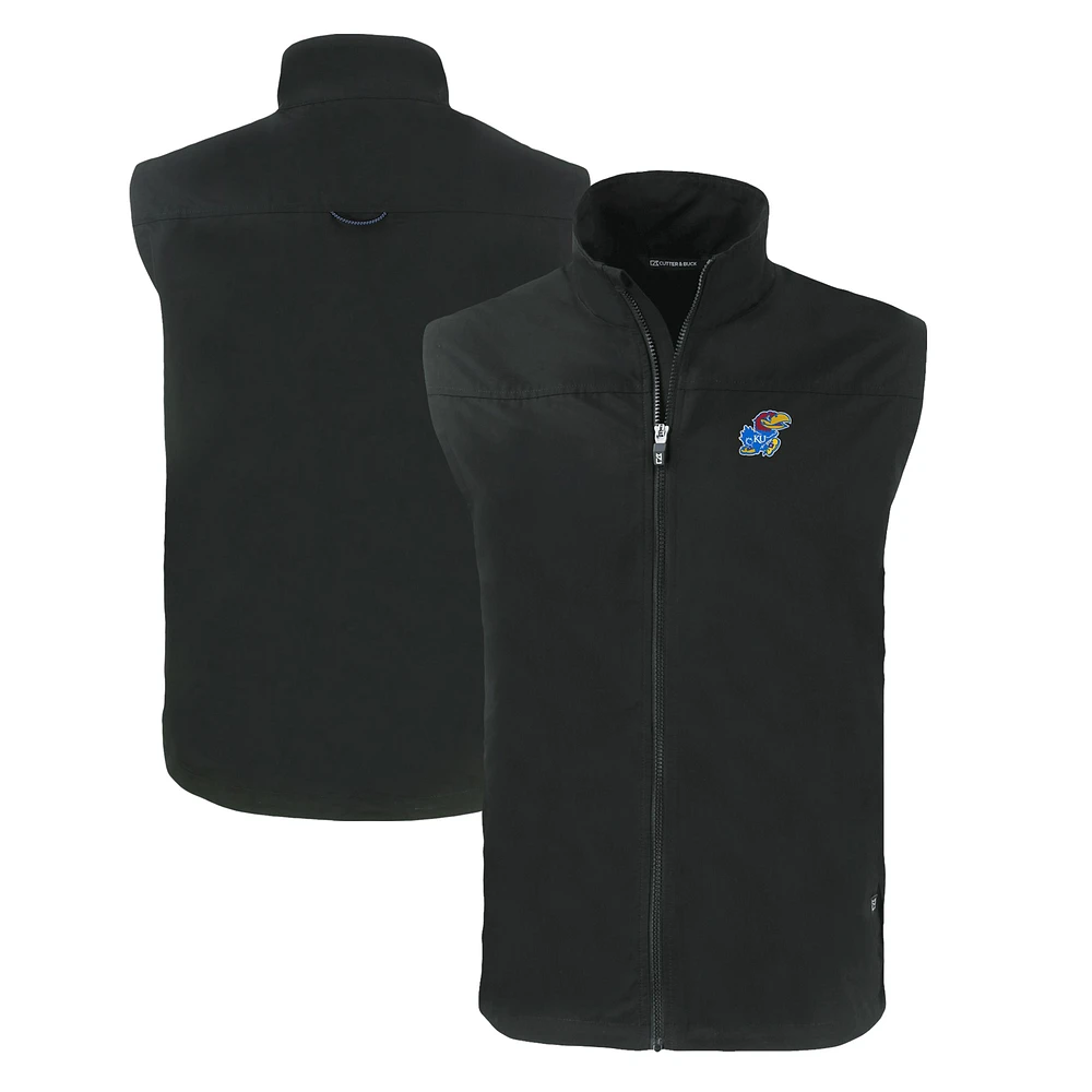 Men's Cutter & Buck Black Kansas Jayhawks Big Tall Charter Eco Full-Zip Vest