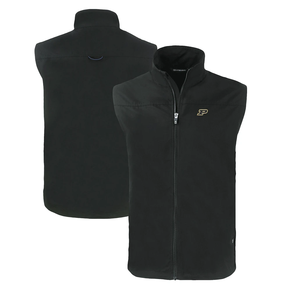 Men's Cutter & Buck Black Purdue Boilermakers Big Tall Charter Eco Full-Zip Vest