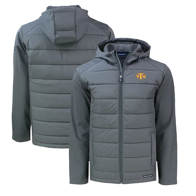 Men's Cutter & Buck Gray Tennessee Tech Golden Eagles Big Tall Evoke Hybrid Eco Softshell Recycled Full-Zip Hoodie