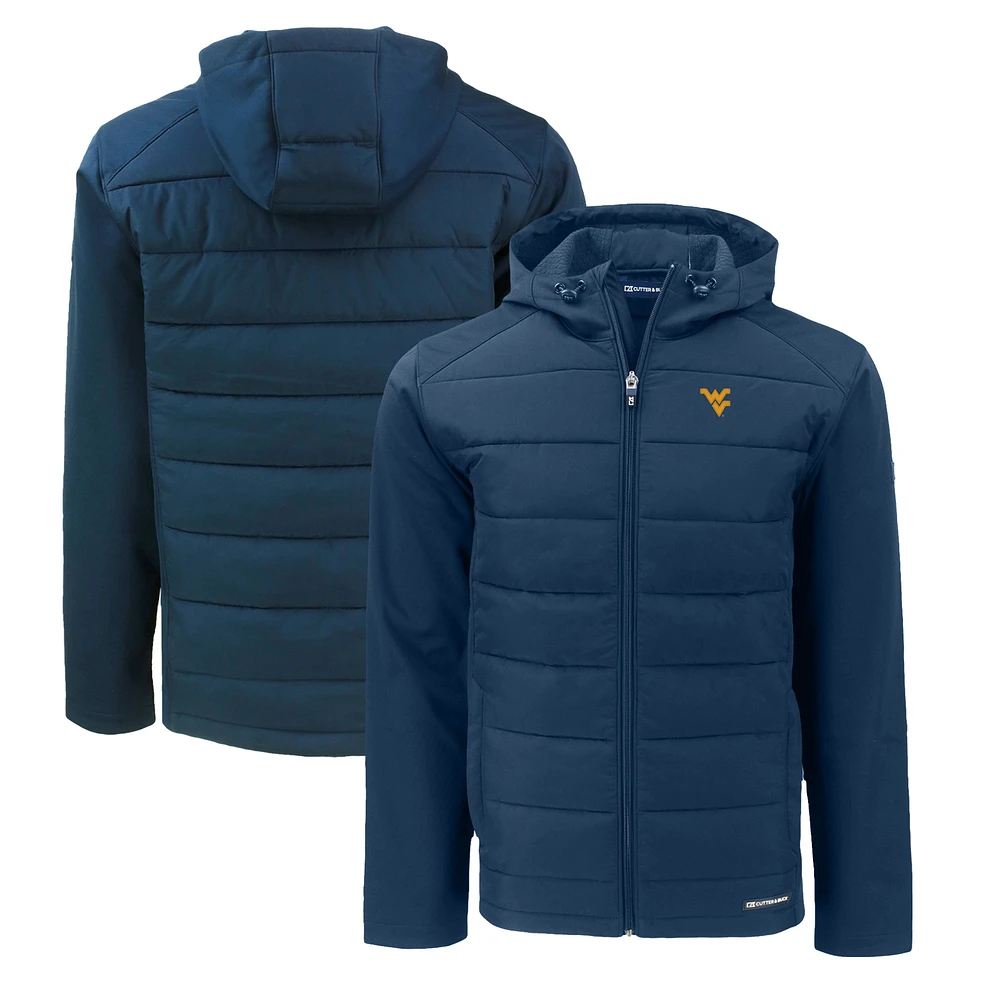 Men's Cutter & Buck Navy West Virginia Mountaineers Big Tall Evoke Hybrid Eco Softshell Recycled Full-Zip Hoodie