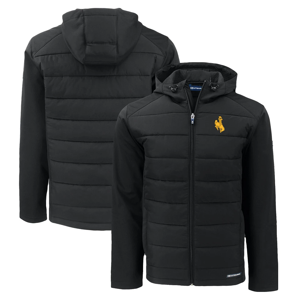 Men's Cutter & Buck Black Wyoming Cowboys Big Tall Evoke Hybrid Eco Softshell Recycled Full-Zip Hoodie