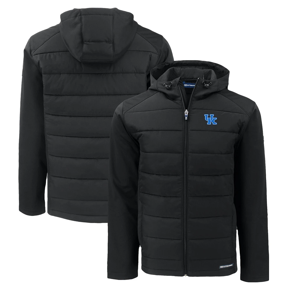 Men's Cutter & Buck Black Kentucky Wildcats Big Tall Evoke Hybrid Eco Softshell Recycled Full-Zip Hoodie