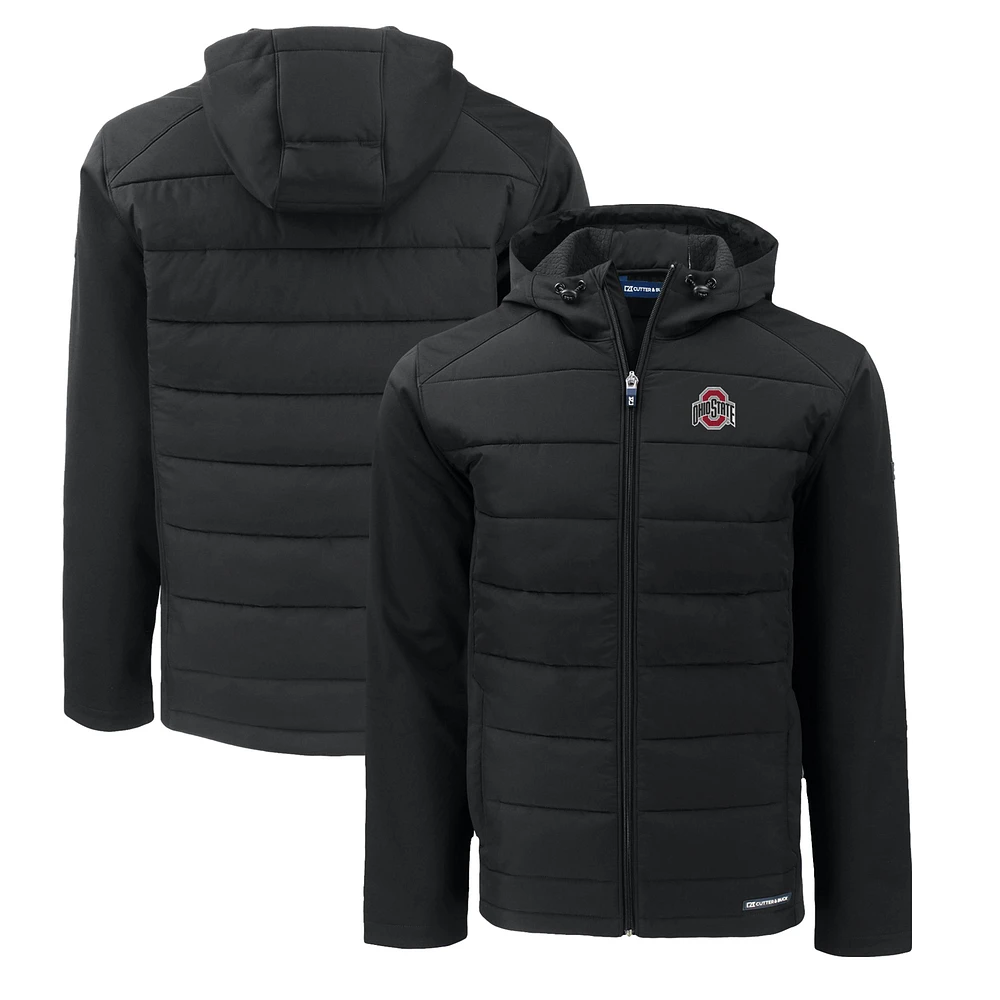 Men's Cutter & Buck Black Ohio State Buckeyes Primary Logo Big Tall Evoke Hybrid Eco Softshell Recycled Full-Zip Hoodie