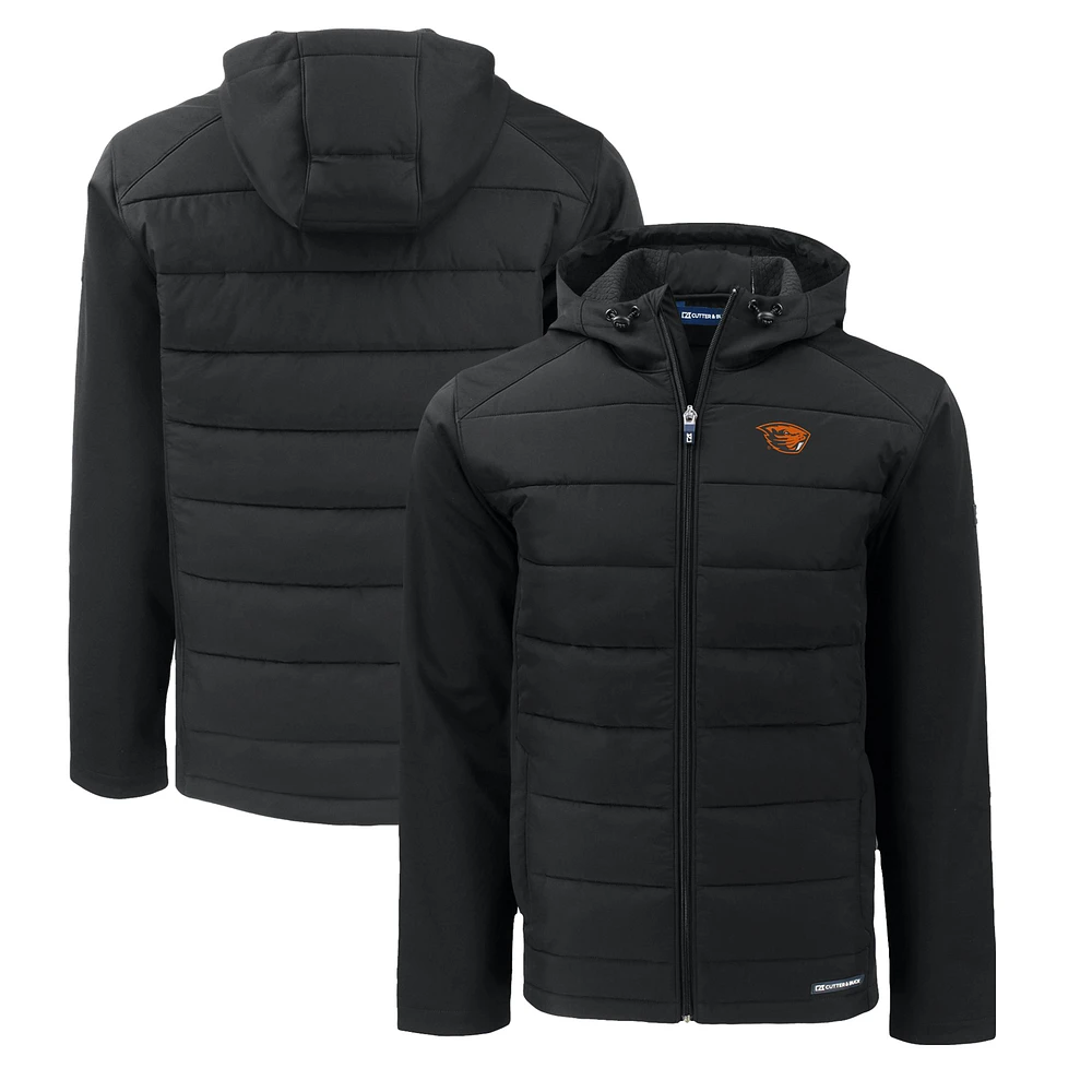 Men's Cutter & Buck Black Oregon State Beavers Big Tall Evoke Hybrid Eco Softshell Recycled Full-Zip Hoodie