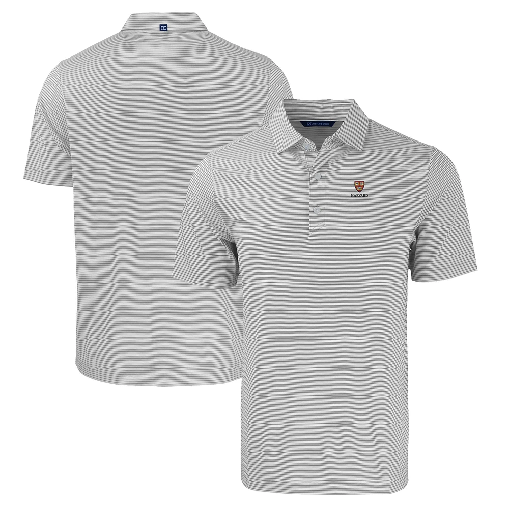 Men's Cutter & Buck Gray/White Harvard Crimson Big Tall Forge Eco Double Stripe Stretch Recycled Polo