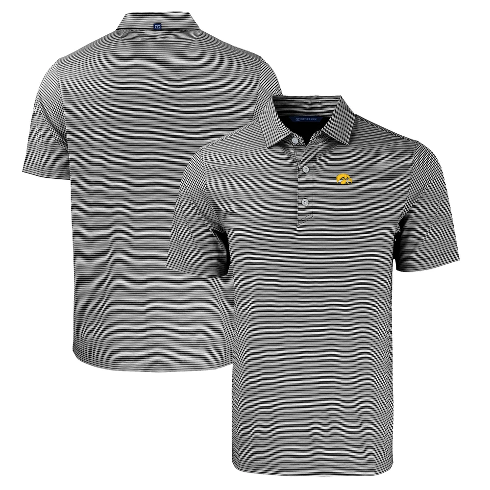 Men's Cutter & Buck Black/White Iowa Hawkeyes Big Tall Forge Eco Double Stripe Stretch Recycled Polo