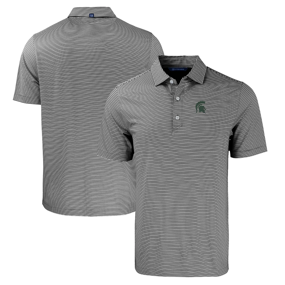 Men's Cutter & Buck Black/White Michigan State Spartans Big & Tall Forge Eco Double Stripe Stretch Recycled Polo