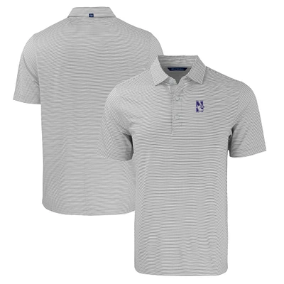 Men's Cutter & Buck Gray/White Northwestern Wildcats Big Tall Forge Eco Double Stripe Stretch Recycled Polo