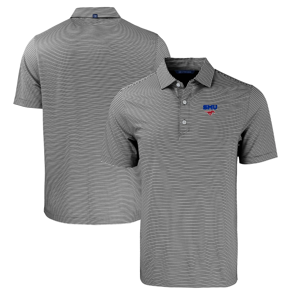 Men's Cutter & Buck Black/White SMU Mustangs Big Tall Forge Eco Double Stripe Stretch Recycled Polo