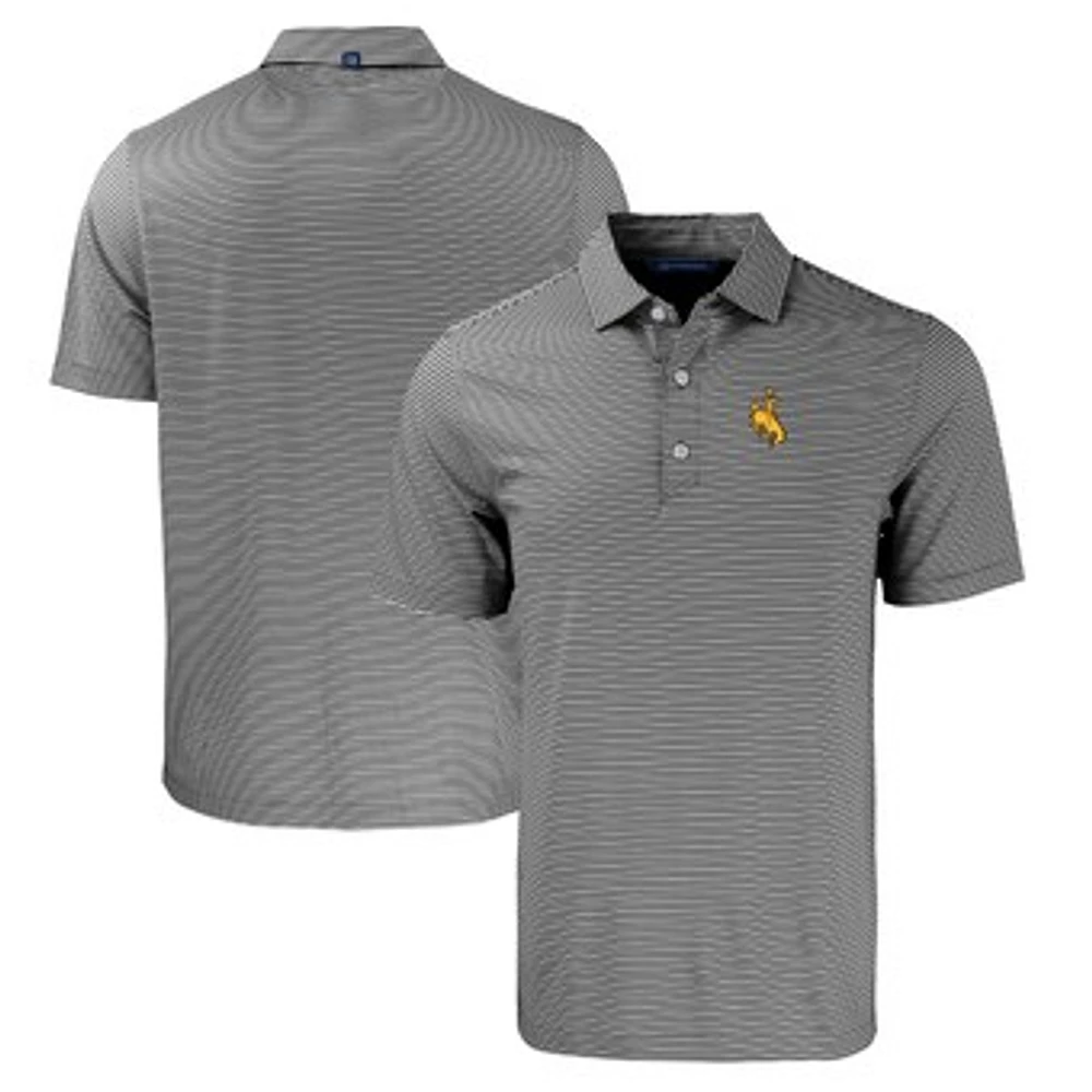 Men's Cutter & Buck Black/White Wyoming Cowboys Big Tall Forge Eco Double Stripe Stretch Recycled Polo