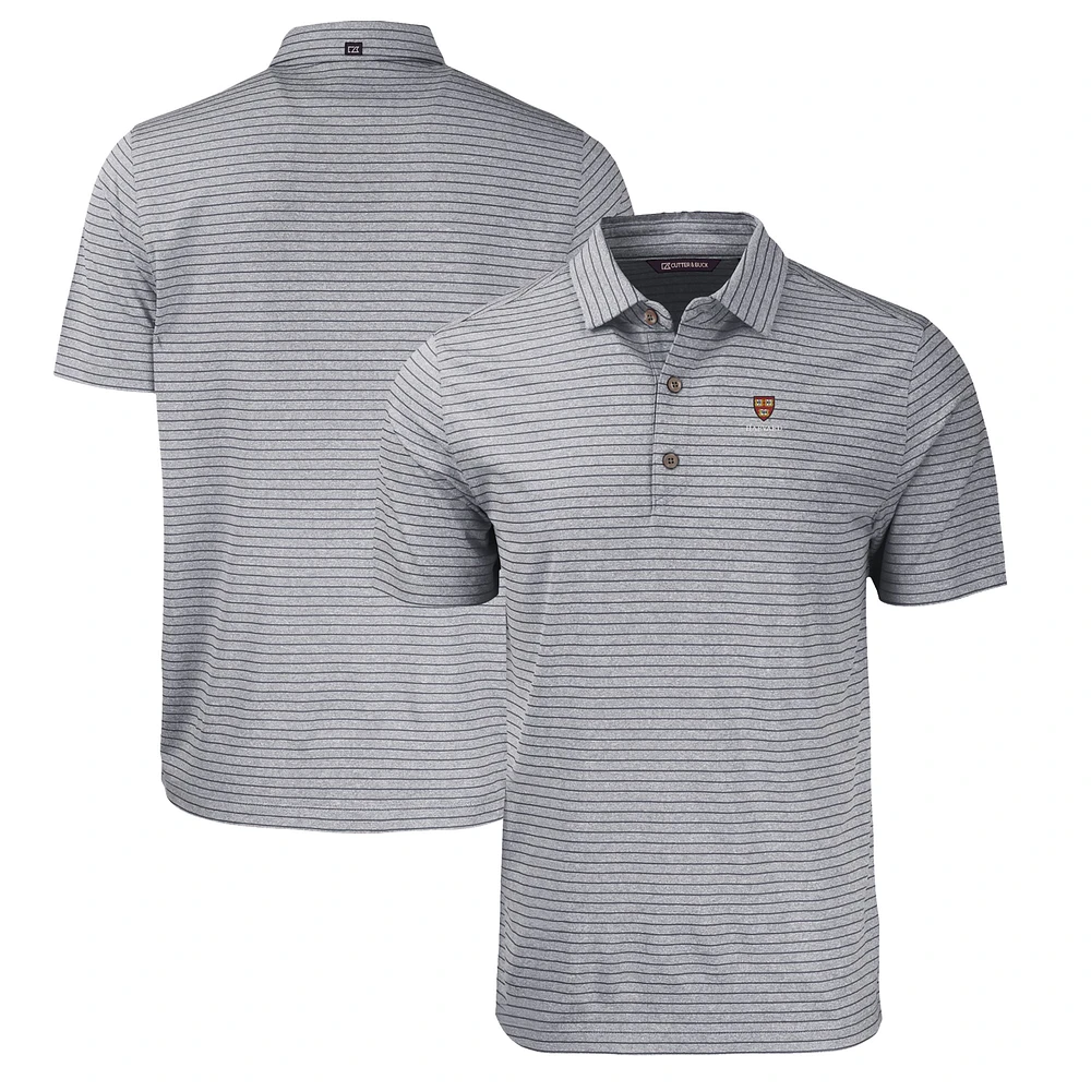 Men's Cutter & Buck Heather Black Harvard Crimson Big Tall Forge Eco Stripe Stretch Recycled Polo