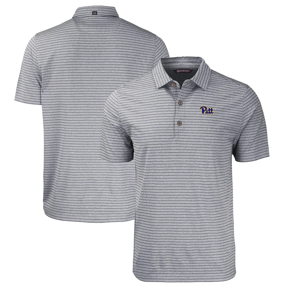 Men's Cutter & Buck Heather Black Pitt Panthers Big Tall Forge Eco Stripe Stretch Recycled Polo