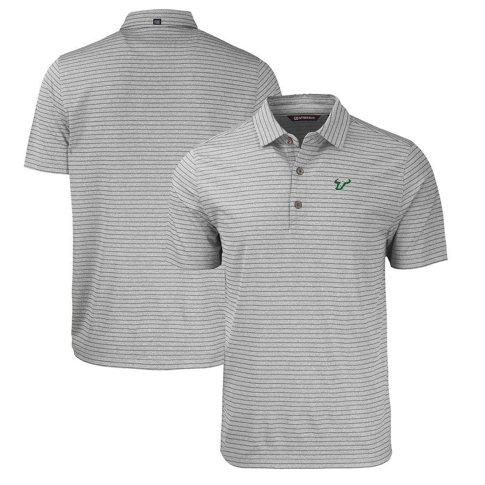 Men's Cutter & Buck Heather Gray South Florida Bulls Big Tall Forge Eco Stripe Stretch Recycled Polo