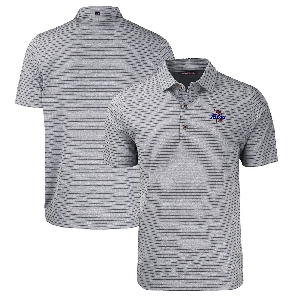 Men's Cutter & Buck Heather Black Tulsa Golden Hurricane Big Tall Forge Eco Stripe Stretch Recycled Polo