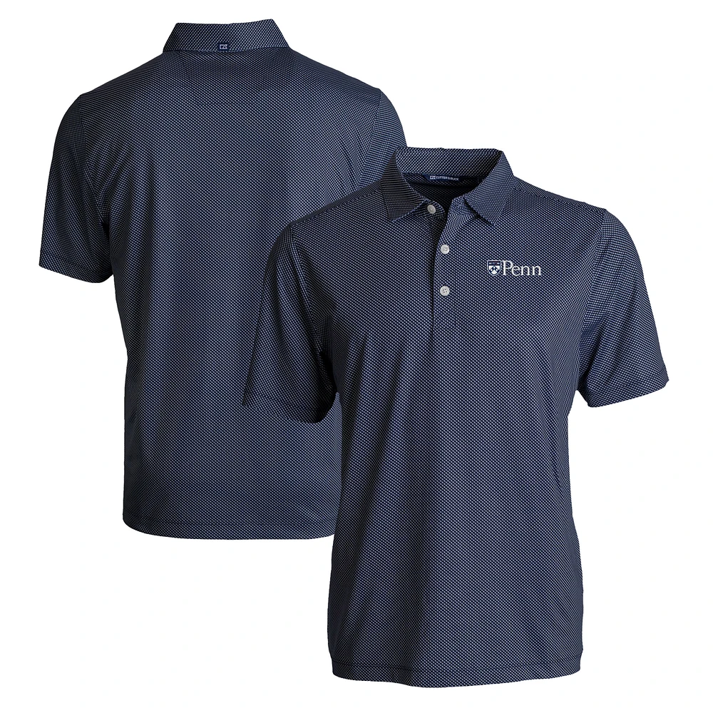Men's Cutter & Buck Navy/White Pennsylvania Quakers Big Tall Pike Eco Symmetry Print Stretch Recycled Polo