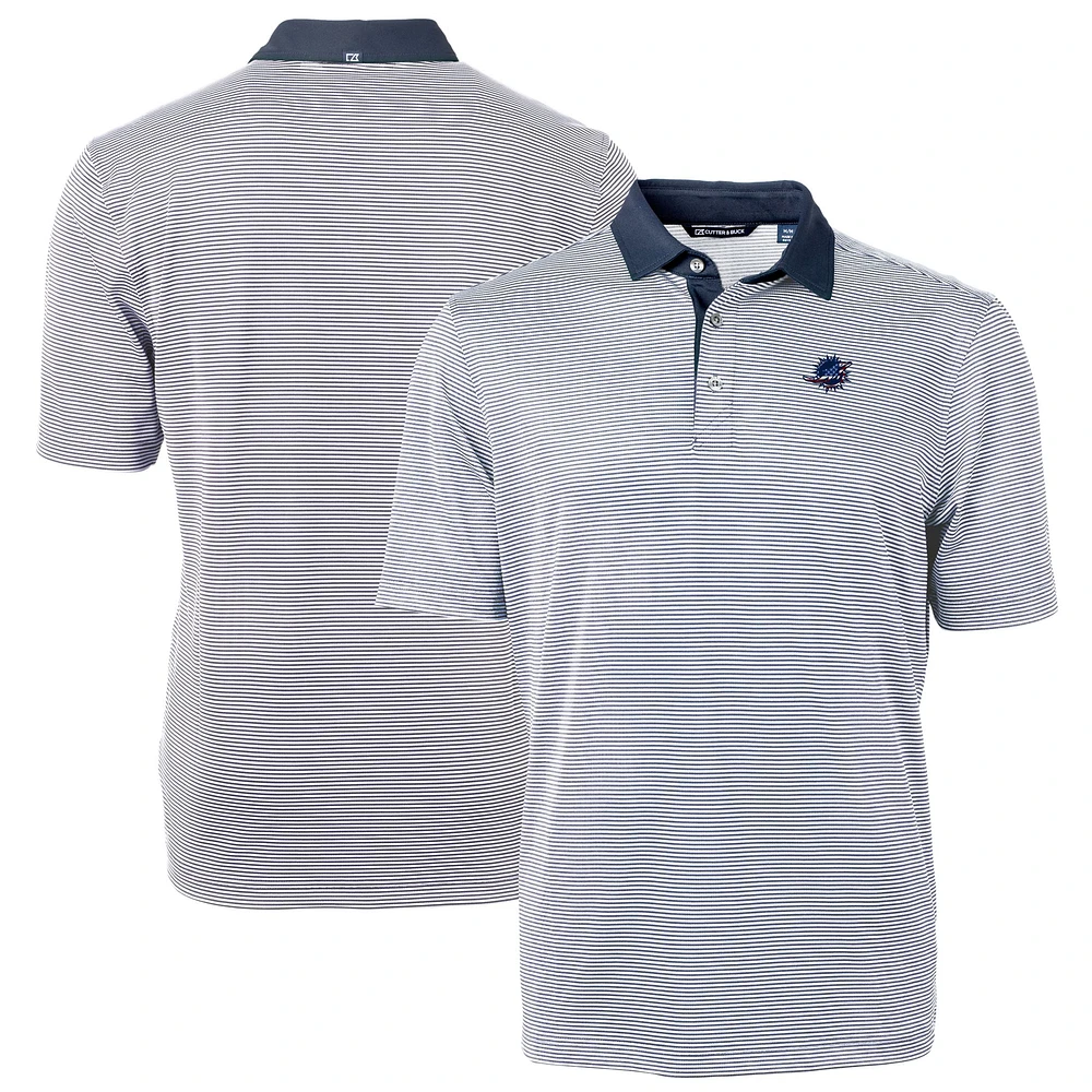 Men's Cutter & Buck Navy/White Miami Dolphins Big & Tall Virtue Eco Pique Micro Stripe Recycled Polo