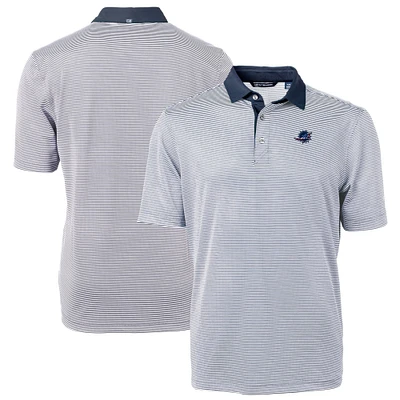Men's Cutter & Buck Navy/White Miami Dolphins Big & Tall Virtue Eco Pique Micro Stripe Recycled Polo