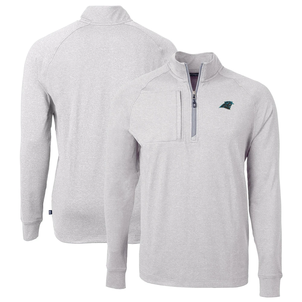 Men's Cutter & Buck Heather Gray Carolina Panthers Big Tall Adapt Eco Knit Quarter-Zip Pullover Top