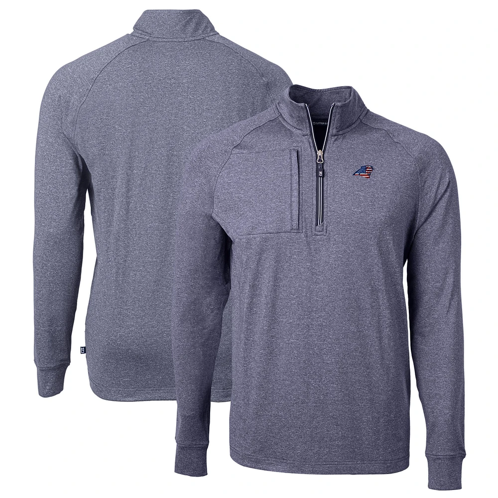 Men's Cutter & Buck Heather Navy Carolina Panthers Big & Tall Adapt Eco Knit Quarter-Zip Pullover Top